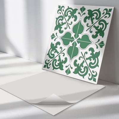 Wallfluent Vinyl Tegels - Plantenpatroon met Ornamenten Vinyl Tegels Zelfklevend - 30 cm x 30 cm - Groente PVC Tegels - Verpakking van 9 stuks - Vierkant PVC Tegels - Texturen Plaktegels - Zelfklevende Vinyltegels - Plaktegels Keuken en Badkamer