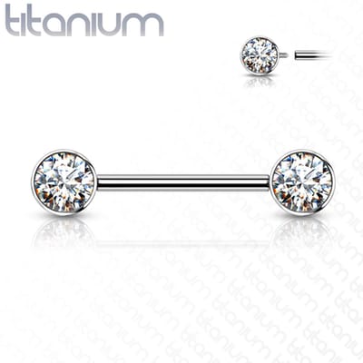 Piercing titanium platte bal ingelegde steen 1.6x12 - zilver - LMPiercings