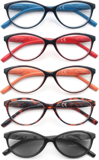 Leesbril 2.5 voor Vrouwen en Mannen - 5-Pack Cateye met Comfortabele Scharnieren