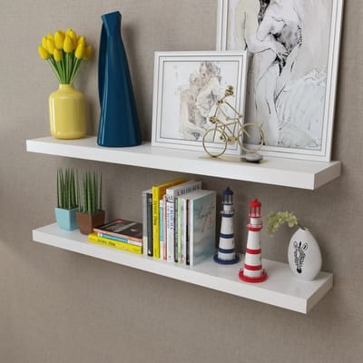 vidaXL - Wandplanken - MDF - zwevend - voor - boeken/dvd - wit - 2 - st
