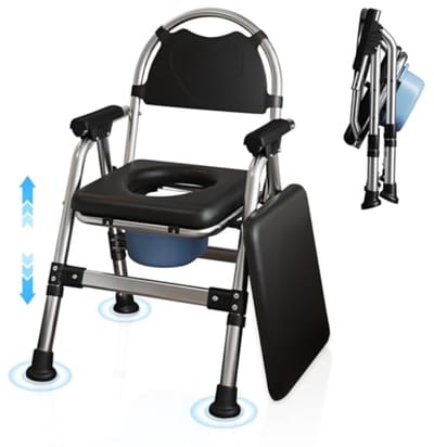 Inklapbare toiletstoel met douchefunctie - Hoogte verstelbaar (45-54 cm) - Draagvermogen 200 kg - Inclusief emmer en dubbel kussen - Antislip - Zwart