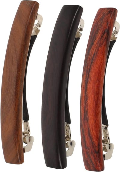 Set van 3 vintage sandelhouten haarspelden voor dames, minimalistische antislip houten haaraccessoires in zwart, rood en groen, elegante haarstylings voor een tijdloze look