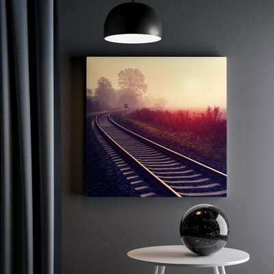 Artaza Canvas Schilderij Treinspoor - 30x30 cm - Klein - Wanddecoratie Herfst - Muurdecoratie Natuur - Kamer Accessoires Landschap