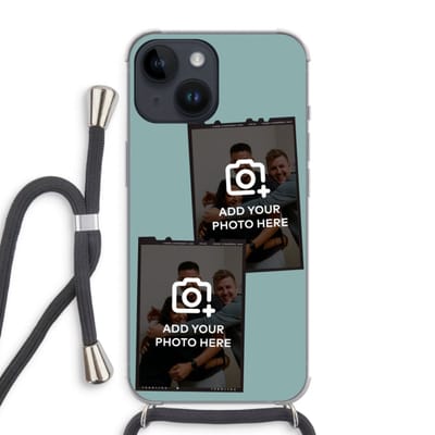 Gepersonaliseerd - Case Company® - Hoesje met koord geschikt voor iPhone 14 hoesje met Koord - Polaroid Zwart - Telefoonhoesje met Zwart Koord - Extra Bescherming aan alle Kanten en Over de Schermrand