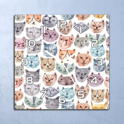 Coloray Wandklok - Kattengezichten Glazen Klok - 30x30 cm - Groente Wandklok - Wandklok Vierkant - Wandklok Scandinavisch - Wandklokken Woonkamer - Stille Wandklok