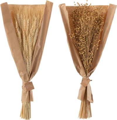 J-Line droogbloemen - Bundel gedroogde Vlas + Tarwe grass - naturel - 2 stuks