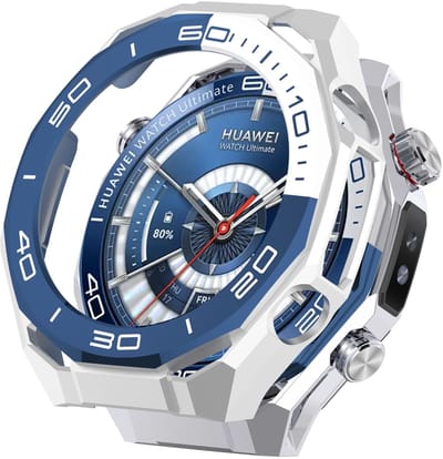 Strap-it PC hoesje met Glas – geschikt voor Huawei Watch Ultimate 2 – schokbestendig, optimale bescherming – Wit/Blauw