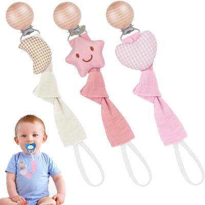Katoenen Fopspeen Clip voor Baby's - 3 Stuks Fopspeen Ketting voor Jongens en Meisjes, Ideaal Cadeau voor Baby's en Peuters