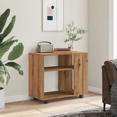 vidaXL - Bijzettafel - 70x35x55 - cm - bewerkt - hout - artisanaal - eikenkleurig