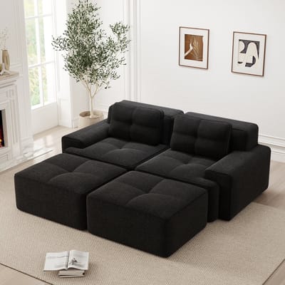 OKWISH Modulaire Bank U Vorm 74 Cm Zitdiepte - Boneless Wolkencomfort - Flexibel Voor Woonkamer - Corduroy - Zwart