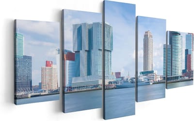 Artaza Canvas Schilderij Vijfluik Rotterdamse Skyline Aan Het Water - 100x50 - Foto Op Canvas - Canvas Print