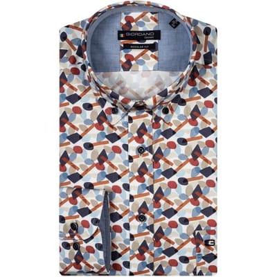 Giordano Overhemd Ivy Button-Down Multi Shapes Fantasy Rood-Navy / male