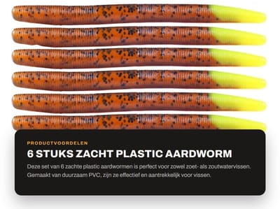 Dailygoods- Aarsworm 6 Stuks - Zacht Plastic Kunstaas - Lichtgewicht 11,5 cm - Geschikt voor Zoetwater/Zoutwater - Duurzaam PVC Materiaal