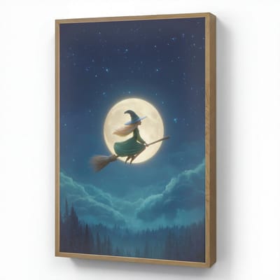 Wandlamp 60x90 cm - Oplaadbaar - Heks - Volle maan - Sterrenhemel - Wandlampen binnen woonkamer - Slaapkamer lamp - Decoratieve nachtlamp - Vloerlamp draadloos