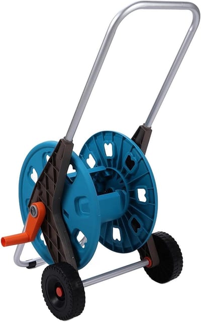 Tuinslanghaspelwagen - Slangenwagen - Tuin water geven - Met 2 wielen - Houdt 60M slang - Grijs