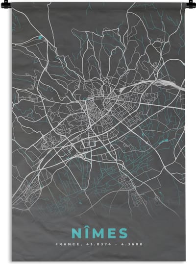 Wandkleed - Wanddoek - Frankrijk - Stadskaart - Kaart - Plattegrond - Nîmes - 120x180 cm - Wandtapijt