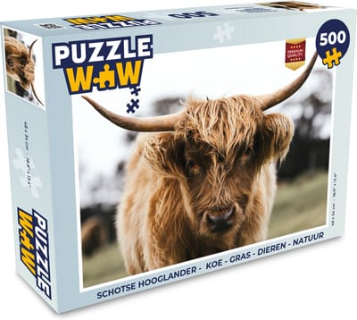 Puzzel Schotse Hooglander - Koe - Gras - Dieren - Natuur - Legpuzzel - Puzzel 500 stukjes