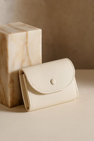 Lundholm Portemonnee Dames Beige - Kleine Dames Portemonnee Compact - Kunstleer Portemonnee met Ritsvak & Drukknoop - 12 Pasjes - Sira Serie - Scandinavisch Design