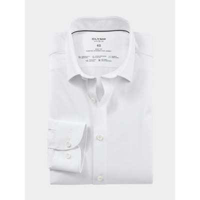 OLYMP Level 5 24/Seven body fit overhemd - mouwlengte 7 - wit tricot - Strijkvriendelijk - Boordmaat: 38 (EU maat: S)