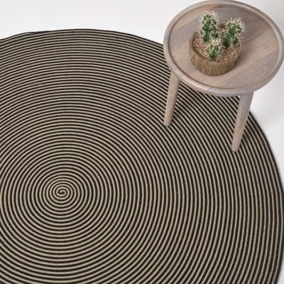 Homescapes Gevlochten Rond Vloerkleed Linnen Zwart met Spiraalpatroon, 150 cm