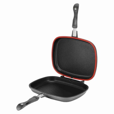 Dailygoods- Grillpan Draagbaar - Dubbelzijdige Druk - Energiebesparend - Thermische Geleidbaarheid - Siliconen Zuigring - Makkelijk Schoon te Maken - Braadpan