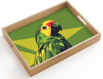 Dienblad hout 40x30 cm - Schootdienblad - Papegaai - Groen - Snavel - Abstract - Borrelplank rechthoek - Plateau dienbladen