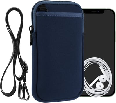 kwmobile Telefoontasje geschikt voor XXL - 7" - Universeel smartphone hoesje van neopreen - Met telefoonkoord - In marineblauw
