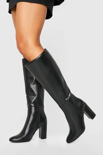boohoo Dames Kniehoge Blockhiellaarzen | Black | Maat: 3