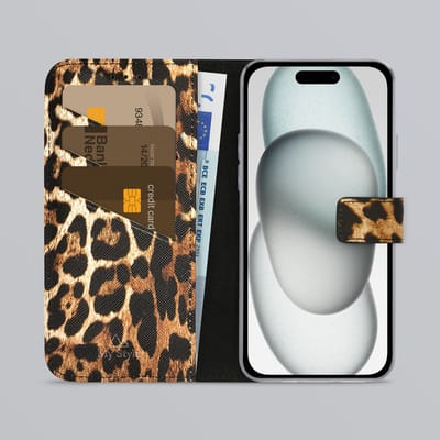 My Style Telefoonhoesje geschikt voor Apple iPhone 13 Hoesje | My Style Flex Wallet Bookcase Portemonnee | Pasjeshouder voor 3 Pasjes | Telefoonhoesje voor Pinpas / OV Kaart / Rijbewijs - Wild Leopard | Bruin