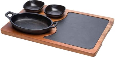 Cosy & Trendy Serveerplank Grillpan set 4-delig 38,5x25x1,5