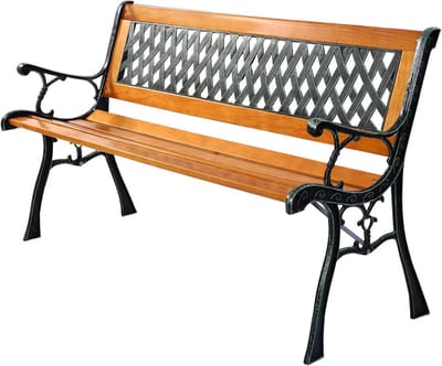 Driezits tuinbank van hout met metalen frame - 127 cm - zwart