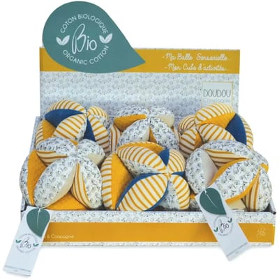 Zintuiglijke balletjes met rammelaar Doudou & compagnie Pollen l'Abeille BIO (x6)