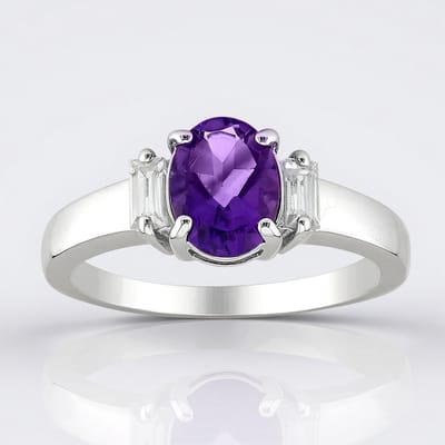 Cavill - Zilveren Ring met 1,05 ct Zambia-Amethist Ovaal en 0,27 ct Tanzanische Zirkonia - 925 Sterling Zilver - Elegante Paarse Edelsteen Ring