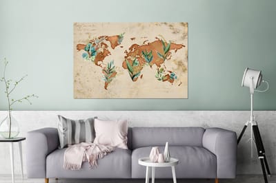 Aluminium schilderij 180x120 cm - Wanddecoratie metaal - Wereldkaart - Papyrus - Planten - Metalen muurdecoratie woonkamer - Decoratie industrieel - Foto op dibond - Industriële accessoires slaapkamer