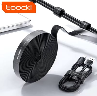 Toocki - Herbruikbare Kabel Organiser - Klittenband - Kabelbinders | Kabel Organiser -Klittenband Kabelbinders - ideaal voor kabel management – Rol van 5 meter | Zwart