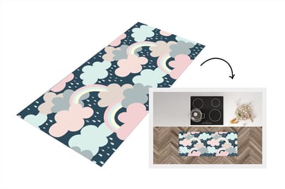 Keukenloper - Loper keuken - Regenboog - Wolk - Regen - Kinderen - Patronen - 120x50 cm - Keukenloper vinyl