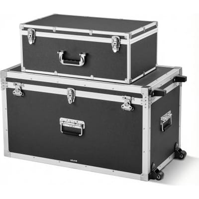 VEVOR 2 X Transportkoffers Opbergdozen Afsluitbare Opbergdozen, Grote Opbergdoos (816 X 452 X 460 mm) met Wielen & 3 metalen Handgrepen, Stil Transport met Deksel voor Thuisgebruik Zwart