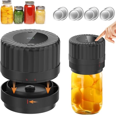 Vacuüm Sealer Kit - Bokalen Sluiting - Voedsel Bewaren - Voor Brede Opening - Compact Ontwerp - Zwart