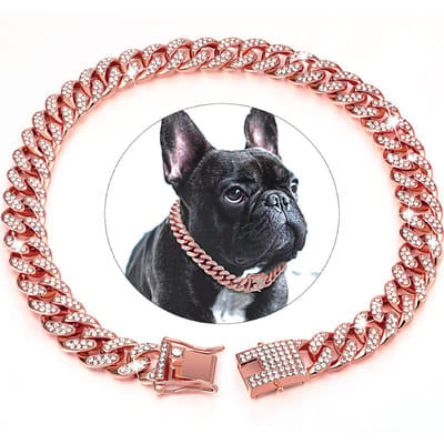 Collier pour chien et chat Chaîne cubaine Diamant Chaîne métallique pour la promenade avec design Boucle sécurisée Accessoires de bijouterie Collier cubain 20cm-8inch