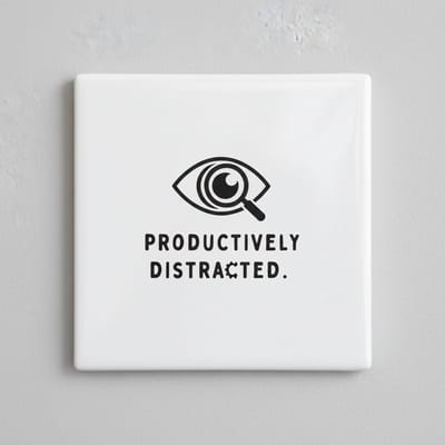 Productively Distracted Keramische Tegel – Grappige Werk Quote Kantoor Wanddecoratie – 15 x 15 cm