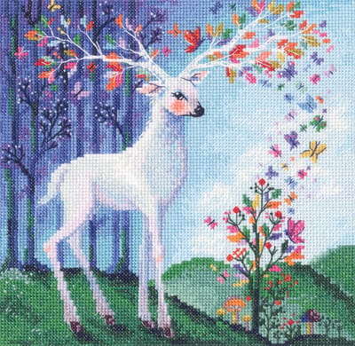RTO - Borduurpakket met telpatroon - 26.M1004 - Voorgesorteerde DMC Garens - Sprookjes hert - Aida - 20 cm x 20 cm - DIY Kit