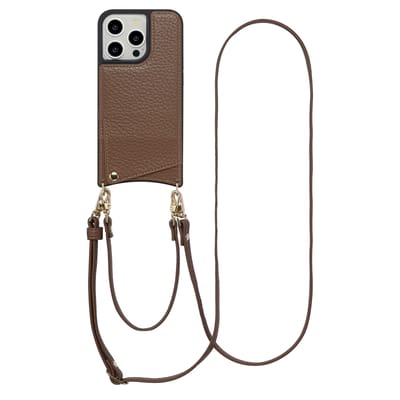 Selencia Hoesje - Geschikt voor Apple iPhone 14 Pro - Backcover met koord en pashouder - Mocha Brown