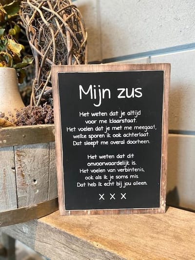 Tekstbord Mijn zus / natural-black  / mooie tekst /  moederdag / verjaardag / cadeau / landelijk stoer en sfeervol