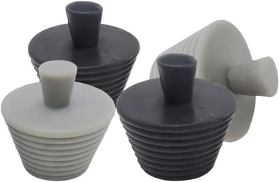 Siliconen Afvoerstopper Set van 4 Stuks voor Keuken en Badkamer, Geschikt voor Wasbak en Badkuip, Zwart Grijs