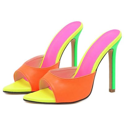 Mules à bout pointu sexy à talons hauts, escarpins strip-teaseuses, pantoufles d'été à la mode, couleurs mélangées, chaussures de fête pour femmes 40 pink