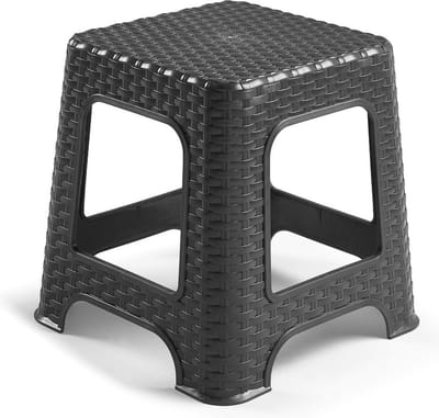 Plasicforte opstapje/krukje - zwart - rotan kunststof - 32 x 32 x 33 cm - Keuken/kamers/dhz - trapjes - bijzet krukjes