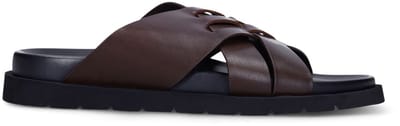 Manfield - Heren - Bruine leren slippers - Maat 40