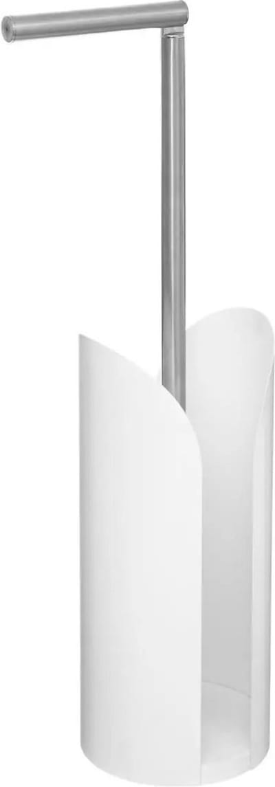 5Five Staande wc/toiletrolhouder met reservoir en flexibele stang - wit - 59 cm - metaal - Wc-rol houder - Toiletrol houder