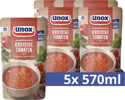 Unox - Soep In Zak - Kruidige Tomaten - 5 Zakken x 570 ml