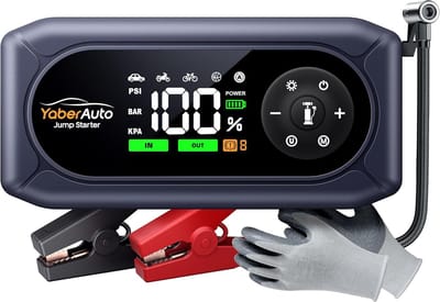 Thijox - Starthulp Powerbank met Compressor 150 PSI, 4500 A voor Auto, 9.0L Benzine en 8.0L Diesel, 500 Lumen LED-Licht, LCD-Scherm, Inclusief Accesso